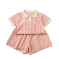 thumbnail image 1 of Toddler Girl Clothes Sets 3T Girls' Summer Short Sleeve Set Children's Solid Color Casual Sweet Short Sleeve Shirt Shorts Two-Piece Set（6 Month-8 Years）, 1 of 4