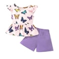 thumbnail image 1 of Toddler Girl Clothes Summer Butterfly Outfits 4T Animal Print Short Sleeve T-Shirt and Purple Butterfly Shorts (870-4), 1 of 3