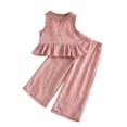 thumbnail image 1 of Toddler Girl Clothes Summer Outfits Classic Plaid Ruffle Sleeveless Vest Tank Tops Wide Legs Pants Two Piece Set Red 3-4 Years, 1 of 9