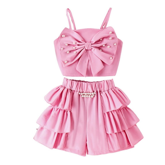Toddler Girl Clothes Summer Spaghetti Strap Bow Cute Tops and Shorts 2 Piece Outfits Girls 3-4 Years Girl Gifts Girls Clothes