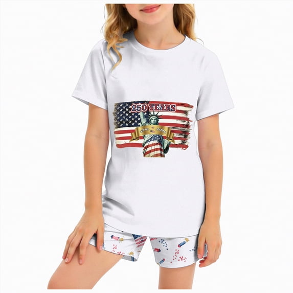 Toddler Girl Clothes for Independence Day Girls 4 Of July Outfit Set Print Short Sleeve T-Shirt and Shorts Set
