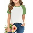 thumbnail image 1 of Toddler Girl Clothes under $5 Short Sleeve Round Neck Color Block Top 3-14 Years Green 9 Years, 1 of 6