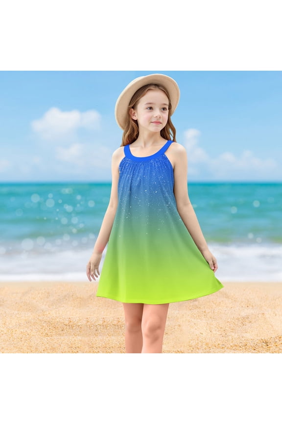 Toddler Girl Clothes under $5 Sleeveless Camisole Gradient Dress Cute Shiny A Line Suspenders Wrinkle Dress 4-15Years Green 5 Years