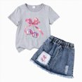 thumbnail image 1 of Toddler Girl Clothing Sets Stylish Cherry Bow Print T-Shirt & Distressed Denim Skirt 2-Piece Outfit Girls Casual Fashion 3-4 Years, 1 of 4