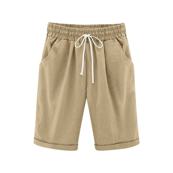 Toddler Girl Comfy Shorts Clearance Toddler Kids Girls Summer Elastic Waist Knee Length Casual Cotton Bermuda Shorts with Drawstring New Khaki 3-4 Years