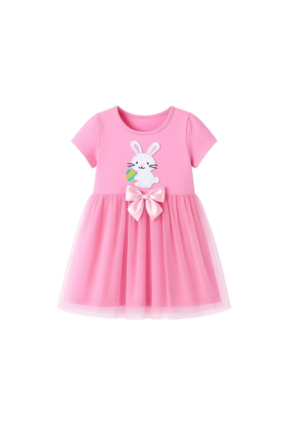 Toddler Girls 2–7T Cotton Easter Dress, Flutter Sleeve Bunny Graphic Casual Dress, 3T
