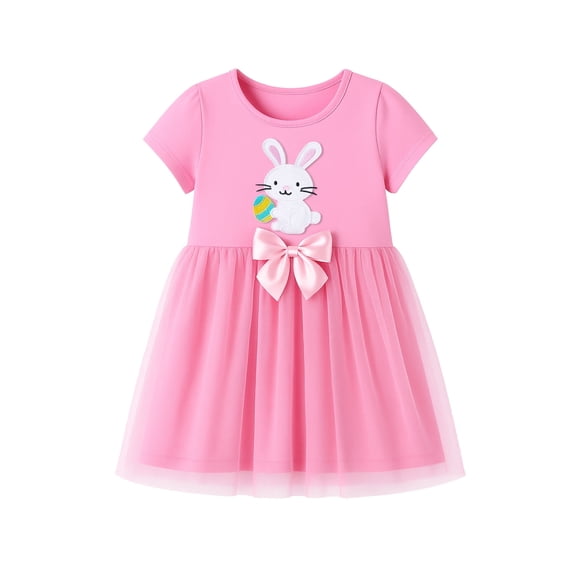 HILEELANG Toddler Girls 2–7T Cotton Easter Dress, Flutter Sleeve Bunny Graphic Casual Dress, 4T