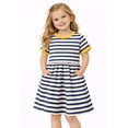 thumbnail image 1 of HILEELANG 2-8 Toddler Girls Navy White Stripe Yellow Trim Summer Play Dress Size 5T, 1 of 9