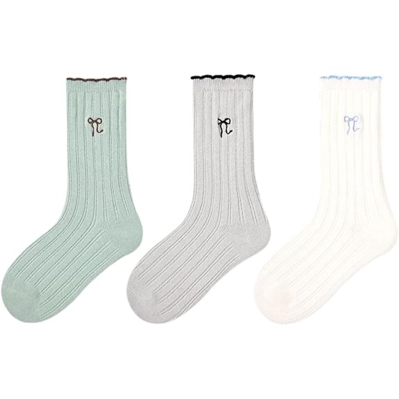 Toddler Girl Crew Socks Soft Breathable Ruffle Socks Moisture Wicking 3 Pairs