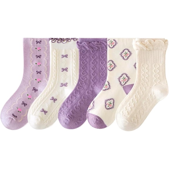Toddler Girl Crew Socks Sweet Seamless Princess Dress Socks 5 Pairs Spring Fall