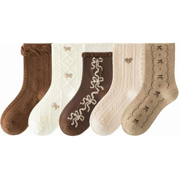 Toddler Girl Crew Socks Sweet Seamless Princess Dress Socks 5 Pairs Spring Fall