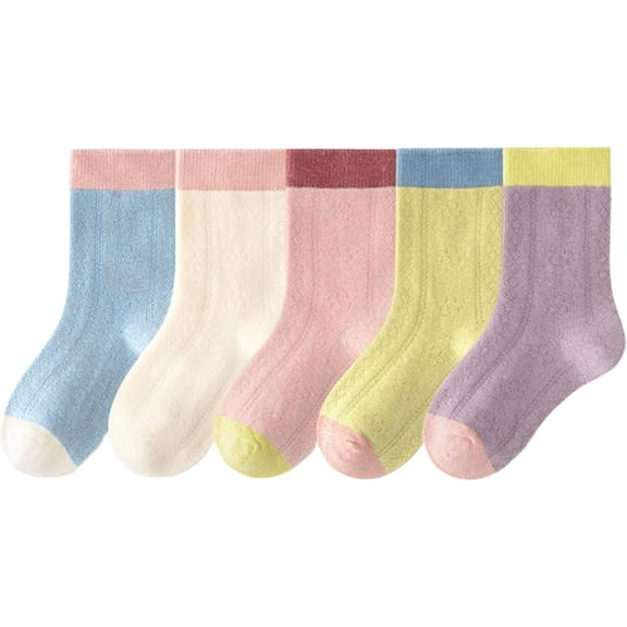 Toddler Girl Crew Socks Sweet Seamless Princess Dress Socks 5 Pairs Spring Fall