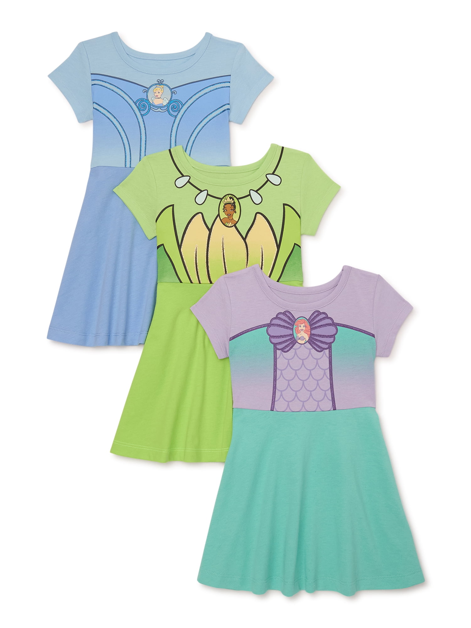 Toddler Girl Disney Princess Cinderella Ariel Tiana 3 Pack Cosplay Dress Sizes 12M 5T Walmart