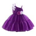 thumbnail image 1 of Toddler Girl Dress Baby Sleeveless 3D Flowers Elegant Dance Party Mesh Dress Dresses for Girls Purple 18-24 Months, 1 of 6