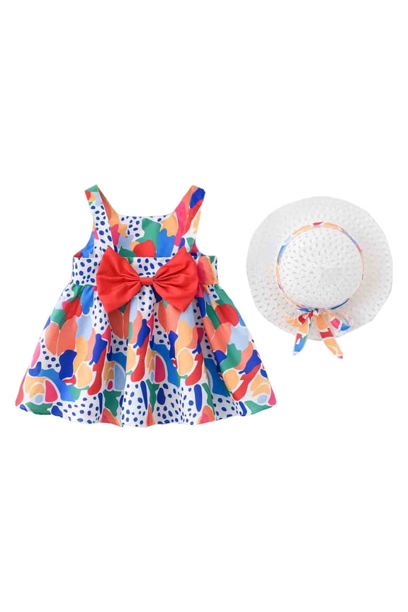 Toddler Girl Dress Baby Tutu Dress Summer Sleeveless Backless Birthday Party Dresses Flower Bow Sunress With Straw Hat Set Cute Dresses 4-5 Years