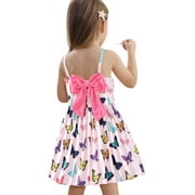 Toddler Girl Dress Bowknot Butterfly Summer Casual Dresses Little Kid Clothes Size 7 (Butterfly-309)