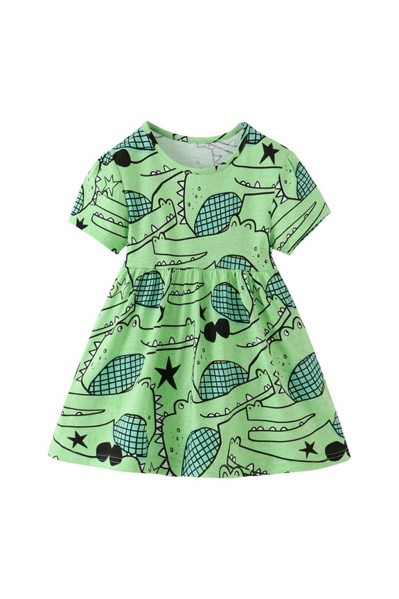 Toddler Girl Dress Cartoon Pattern Short Sleeve Dresses Sundress Casual Dress 2 To 7 Years Casual Dresses,Size 4 Years