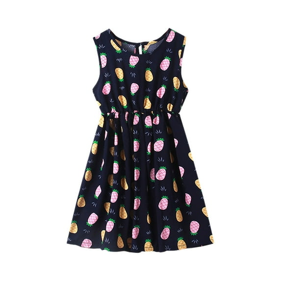 Toddler Girl Dress Crew Neck Summer Sleeveless Sundress Casual Beach Floral Prints Party Dress Summer Dress,Size 5 Years-6 Years