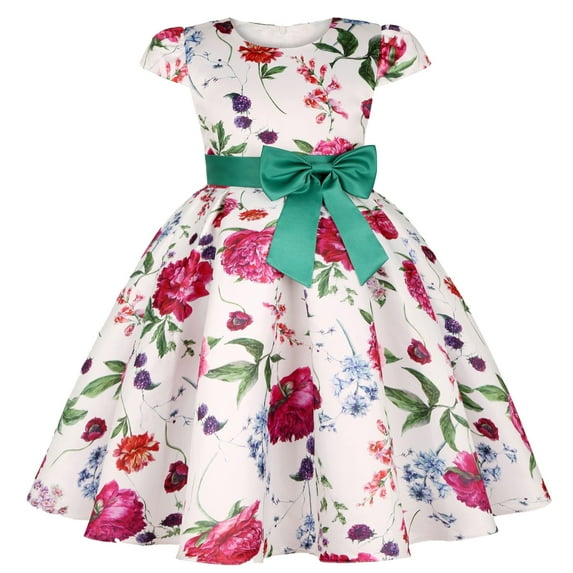 Toddler Girl Dress Floral Flowers Prints Short Sleeves Beach Straps Dress Princess Clothes Kids Sundress,Size 5 Years-6 Years