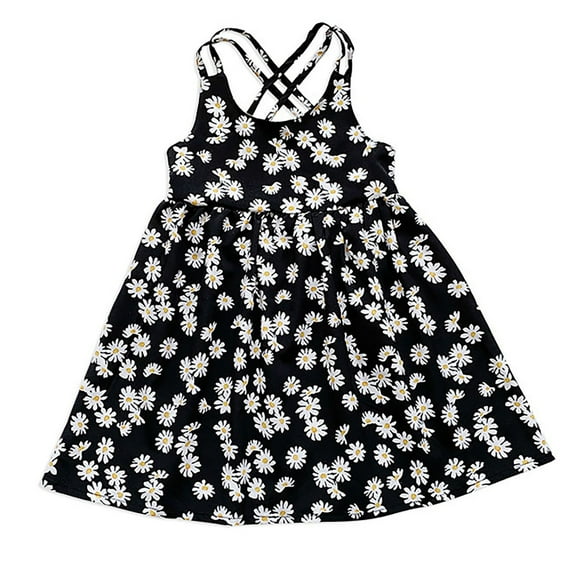 Toddler Girl Dress Floral Kids Clothes Dress Baby Beach Girls Dress&Skirt Little Girl Dresses Black 5-6 Years