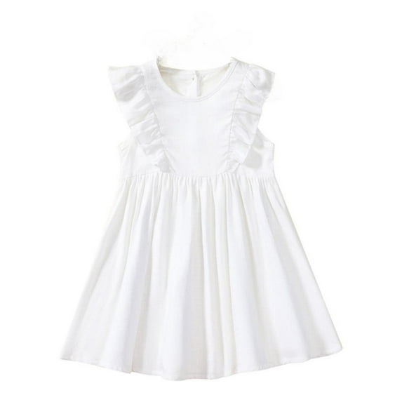 Toddler Girl Dresses Flutter Sleeve Tiered Swing A-Line Cotton White Dress For Girls Birthday Dress Party Dresses For Girls