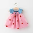 thumbnail image 1 of Toddler Girl Dress Fly Sleeve Bow Tulle Patchwork Dress Strawberry Sundress for Girls 6M-2T, 1 of 9