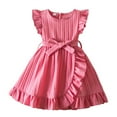 thumbnail image 1 of Toddler Girl Dress Fly Sleeve Solid Bowknot Daily Party Princess Dress Baby Girl Dresses Pink 5-6Years, 1 of 6