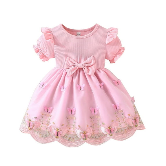 Toddler Girl Dress Kids Rincess Style Three Dimen Sional Butterfly Mesh Dress Soft Girls' Dresses Pink 6 Months-9 Months