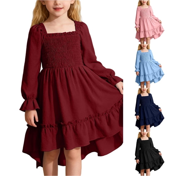 Toddler Girl Dress Long-sleeve Graceful Ruffled Bohemian Breathable Fashion for Summer and Party Dress Set