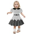 thumbnail image 1 of Toddler Girl Dress Polka Dot Turn Down Collar Puff Sleeve with Belt Elegant Prom Dresses for Girls Princess Dress Size 3-12 Years, 1 of 6