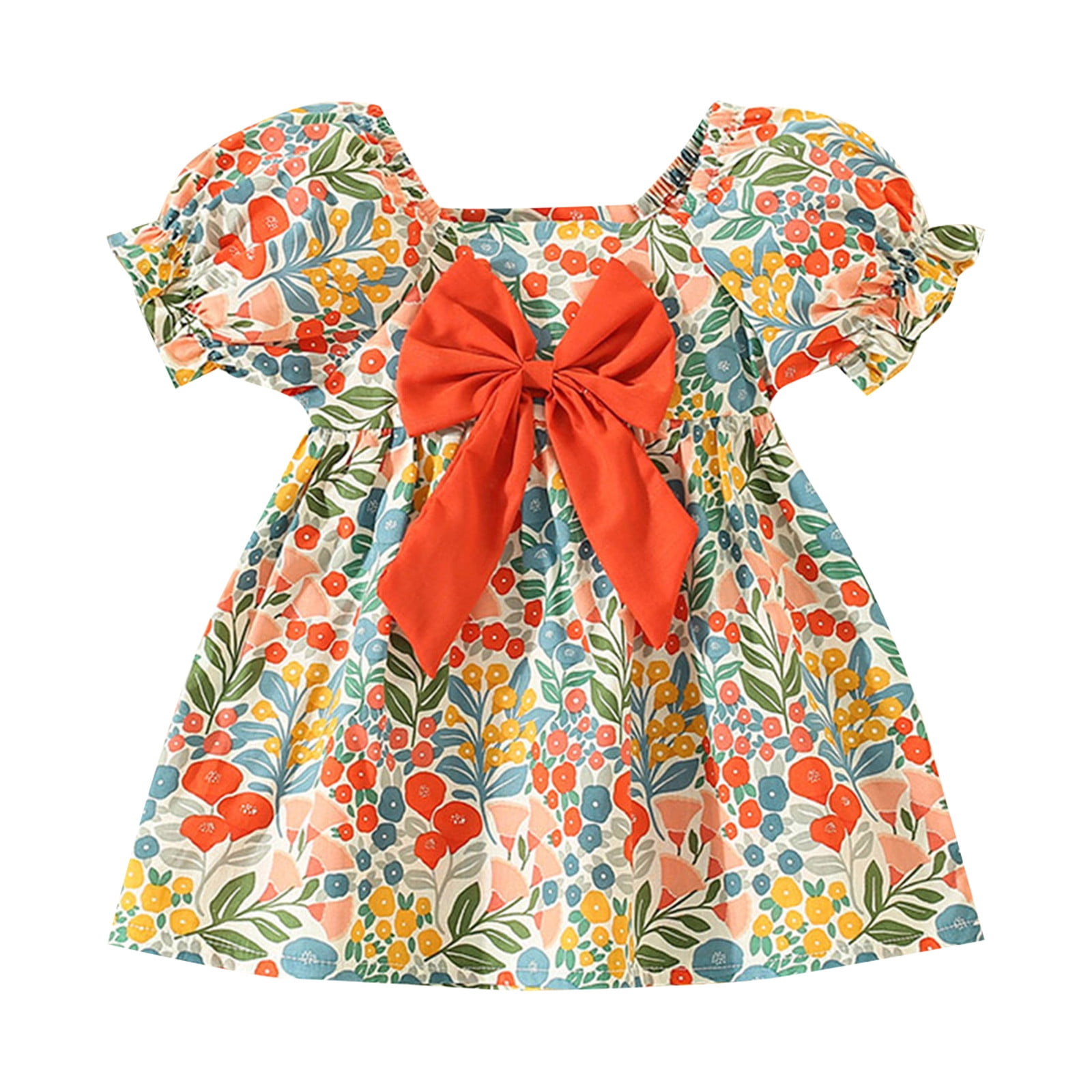 Toddler Girl Floral Orange Print Short-sleeve Dress