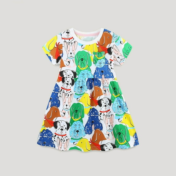 Toddler Girl Dress Short Sleeve Cotton Floral/Dots Print Casual Cute Summer Clothes for Girls 2-8 Years (2 Years, Yellow)