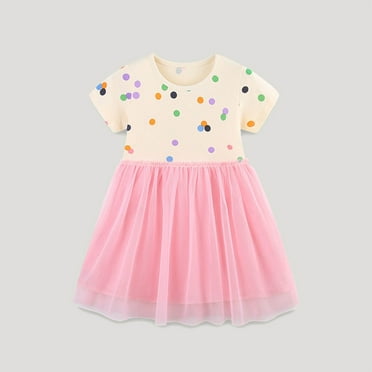 Toddler Girl Dress Short Sleeve Cotton Floral/Dots Print Casual Cute Summer Clothes for Girls 2-8 Years (3 Years, Pink 04)