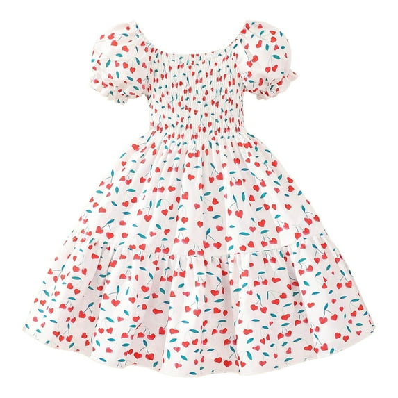 Toddler Girl Dress Short Sleeve Prints Dress Dance Party Dresses Clothes Flower Girl Dress,Size 5 Years-6 Years