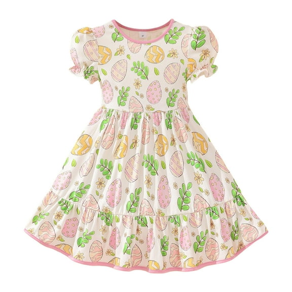 Toddler Girl Dress Short Sleeve Prints Dress Dance Party Dresses Clothes Kids Sundress,Size 3 Years-4 Years