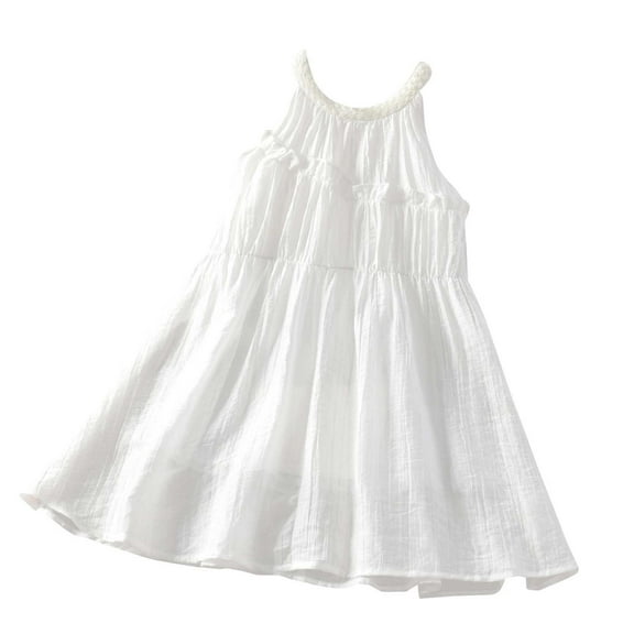 Toddler Girl Dress Sleeveless A-Line Tiered Swing Cotton White Dress For Girls Birthday Dress For Girls Princess Dress