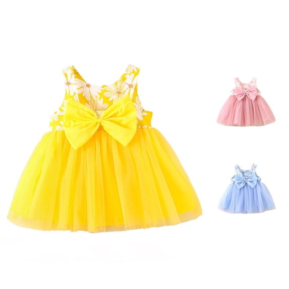 Toddler Girl Dress Sleeveless Floral Print Fancy Soft Stylish Mesh Tulle for Summer and Beach Dress Set
