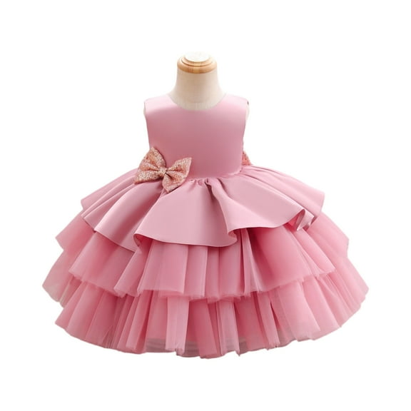 Toddler Girl Dress Sleeveless Tulle Flower Girl Dress with Bow Princess Party Birthday Wedding Pageant Gown for Kids Children