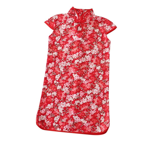 Toddler Girl Dress Summer Cheongsam Qipao Fly Sleeve Short Tang Suit Dress Dresses for Girls RD3 4-5 Years