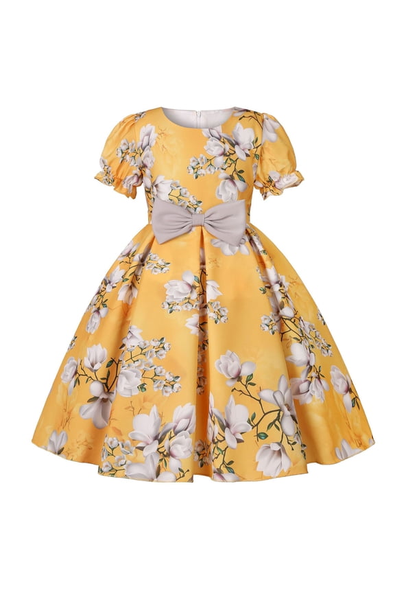 Toddler Girl Dress Summer Short Sleeved Skirt Elegant Casual Dress Sundress Daily Wear Kids Sundress,Size 5 Years-6 Years