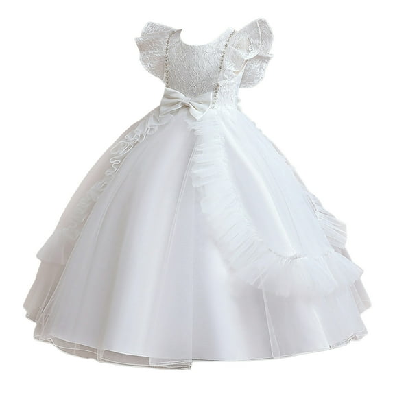 Toddler Girl Dress Summer Sleeveless Lace Bowknot Mesh Long Princess Dress Piano Performance Dress Casual Dresses,Size 9 Years-10 Years