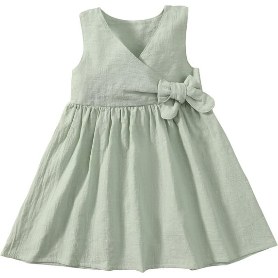 Toddler Girl Dress Summer Sleeveless Linen Cotton Dress Bow Kids Casual Dresses Clothes