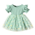 thumbnail image 1 of Toddler Girl Dresses 2T Mesh Short Sleeve Tutu Dress for Wedding Birthday Party Floral Princess Summer Dress Green,6-9M, 1 of 5
