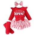 thumbnail image 1 of Toddler Girl Dresses 3T Baby Girl Outfit Clothes Long Sleeve Romper+Blomers Tutu Skirt+Socks+Headband 4Pcs Red,0-6 Months, 1 of 5