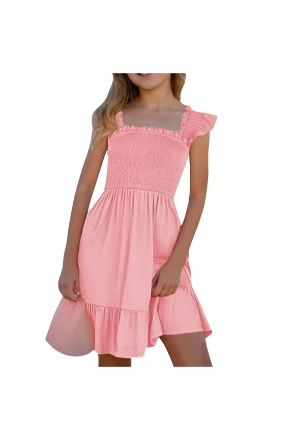 Toddler Girl Dresses 3t Square Neck Solid Color Flutter Sleeve Smocked Elegant Flowers Lace Dresses Toddler Girl Clothes Girl Dresses