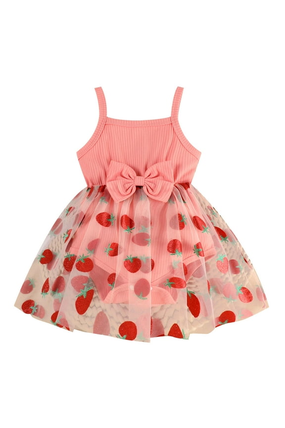 Toddler Girl Dresses 4t Infant Girls Floral Dress Easter Princess Dress Strawberry Romper Tutu Dresses Spring Summer Beach Vacation Outfit &Pinkļ¼ 3-6 Months)