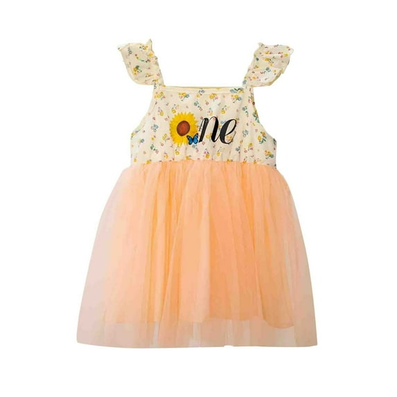 Toddler Girl Dresses 5T Sleeveless Girls' Tutu Dresses Princess Lace Dress Summer Causal Tutu Skirts,Orange,2-3 Years