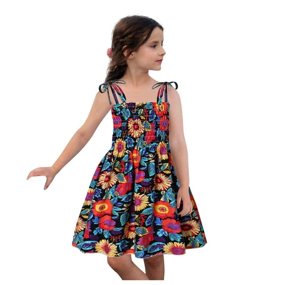 Toddler Girl Dresses Baby Kids Sleeveless Strap Summer Beach Casual Dresses Clothes for Girls Size 5-6T