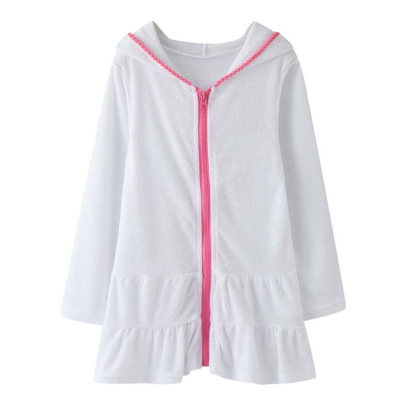 Toddler Girl Dresses Child Swim Cover Up Kids Swimsuit Coverup Zip Up Beach Bathing Suit Hooded Absorbent Bathrobe Beach Dresses Clothes for Girls Size 2-3T