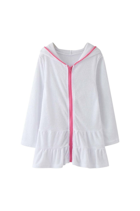 Toddler Girl Dresses Child Swim Cover Up Kids Swimsuit Coverup Zip Up Beach Bathing Suit Hooded Absorbent Bathrobe Beach Clothes for Girls Size 7-8T